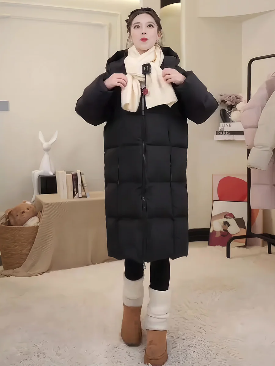 

Женская удлиненная утепленная белая пуховая куртка-пуховик для зимы, теплая верхняя одежда, повседневная свободная куртка с капюшоном в форме облачного пончика