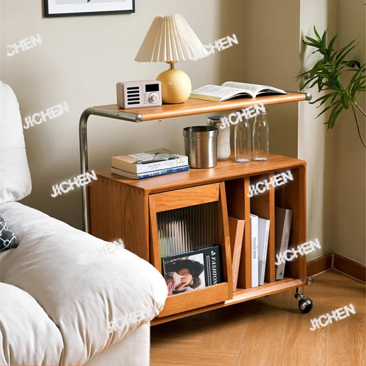 

Nordic Japanese-style solid wood sofa side cabinet side cabinet living room creative movable small coffee table cart