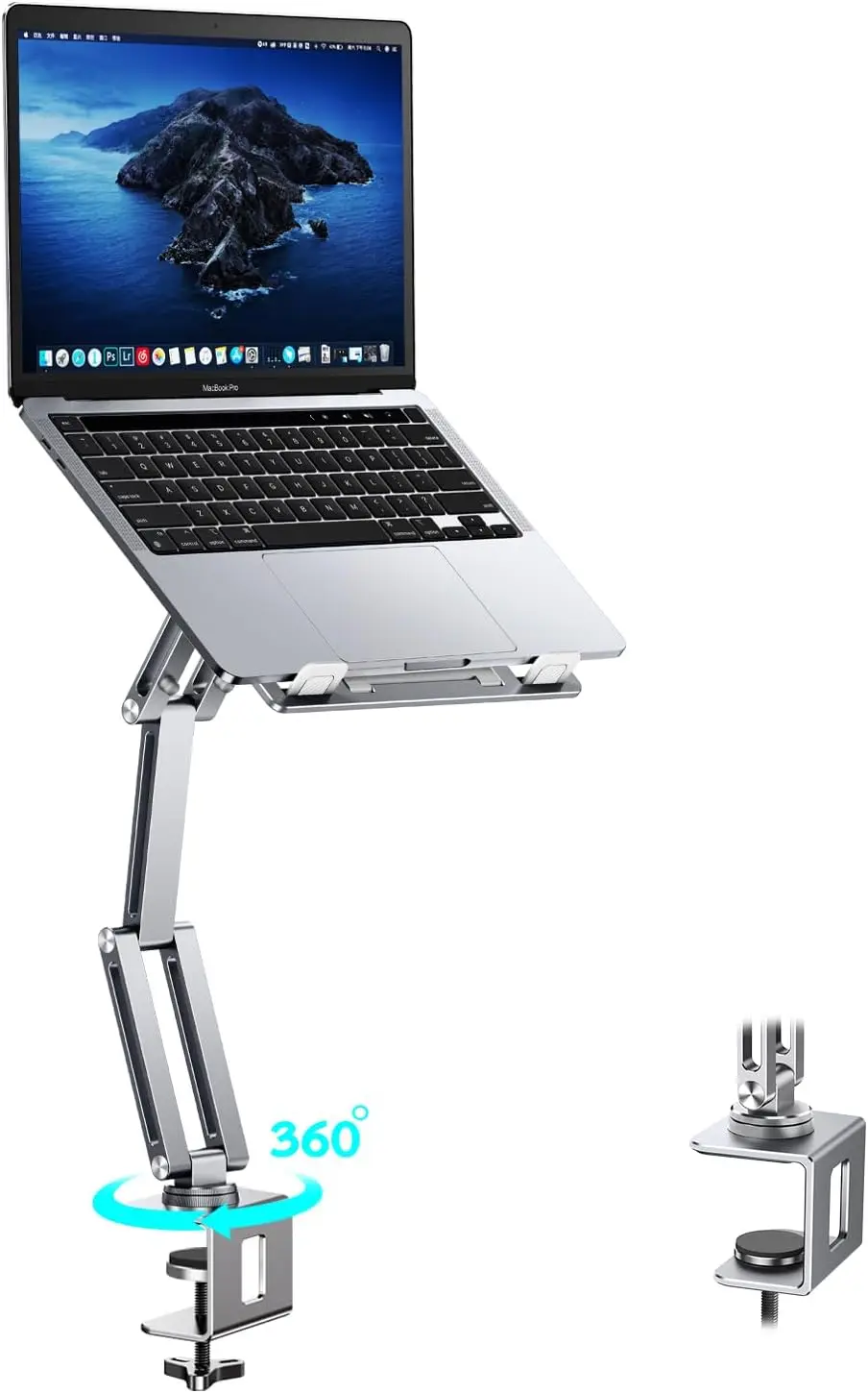 

360° Rotating Aluminum Laptop Mount for Desk, Adjustable Foldable Stand Fits 11-17 Inch Devices
