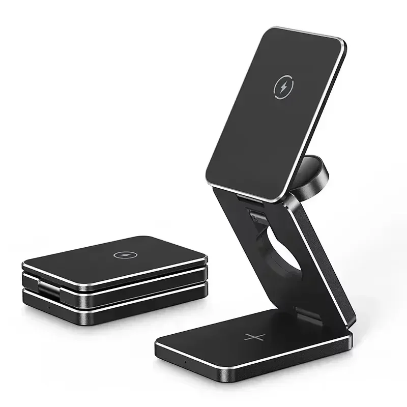 3 in 1 Foldable Magnetic Wireless Charger For Apple Watch Use For Magsafe iPhone 17~12 Samsung S25 S24 S23 Aipods Pro 3/2