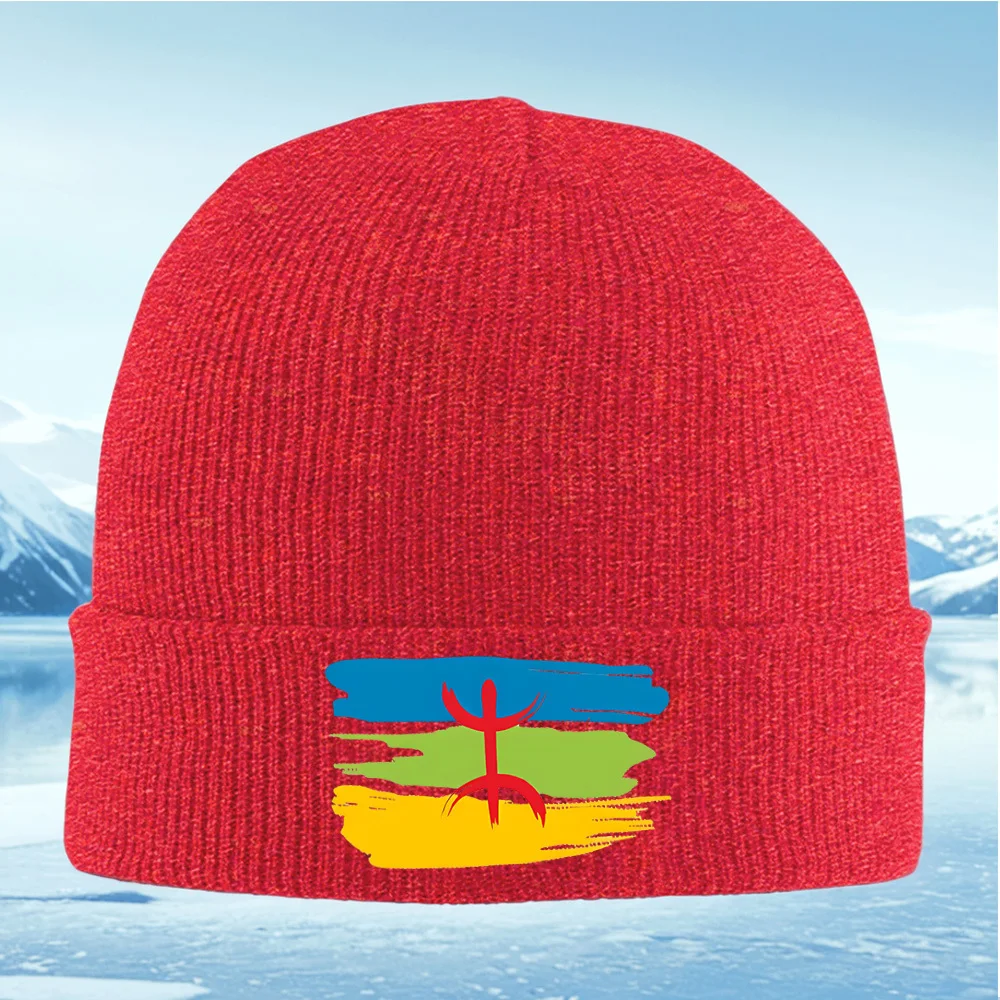 رمز أحمر على خطوط ملونة للرجال والنساء للجنسين قبعة محبوكة قبعة صوفية شتوية حرارية دافئة لعيد الميلاد وركوب الدراجات في الهواء الطلق Hik #5