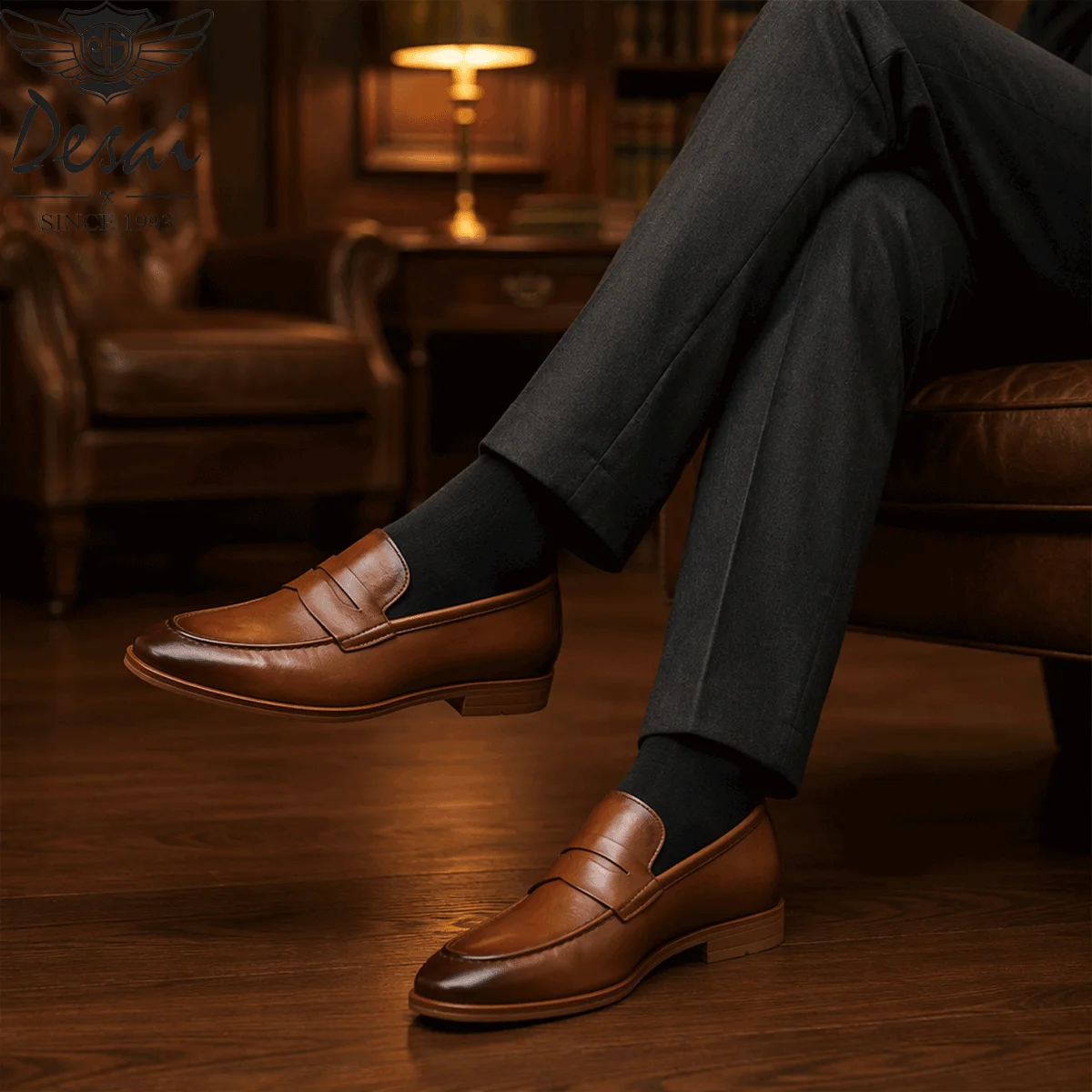 Desai Herren 2026 Herbst PU-Leder Penny Loafer Slipper Schuhe Rutschfeste Komfortsohle Business-Wanderschuhe Leder Freizeitschuhe – Detail 5