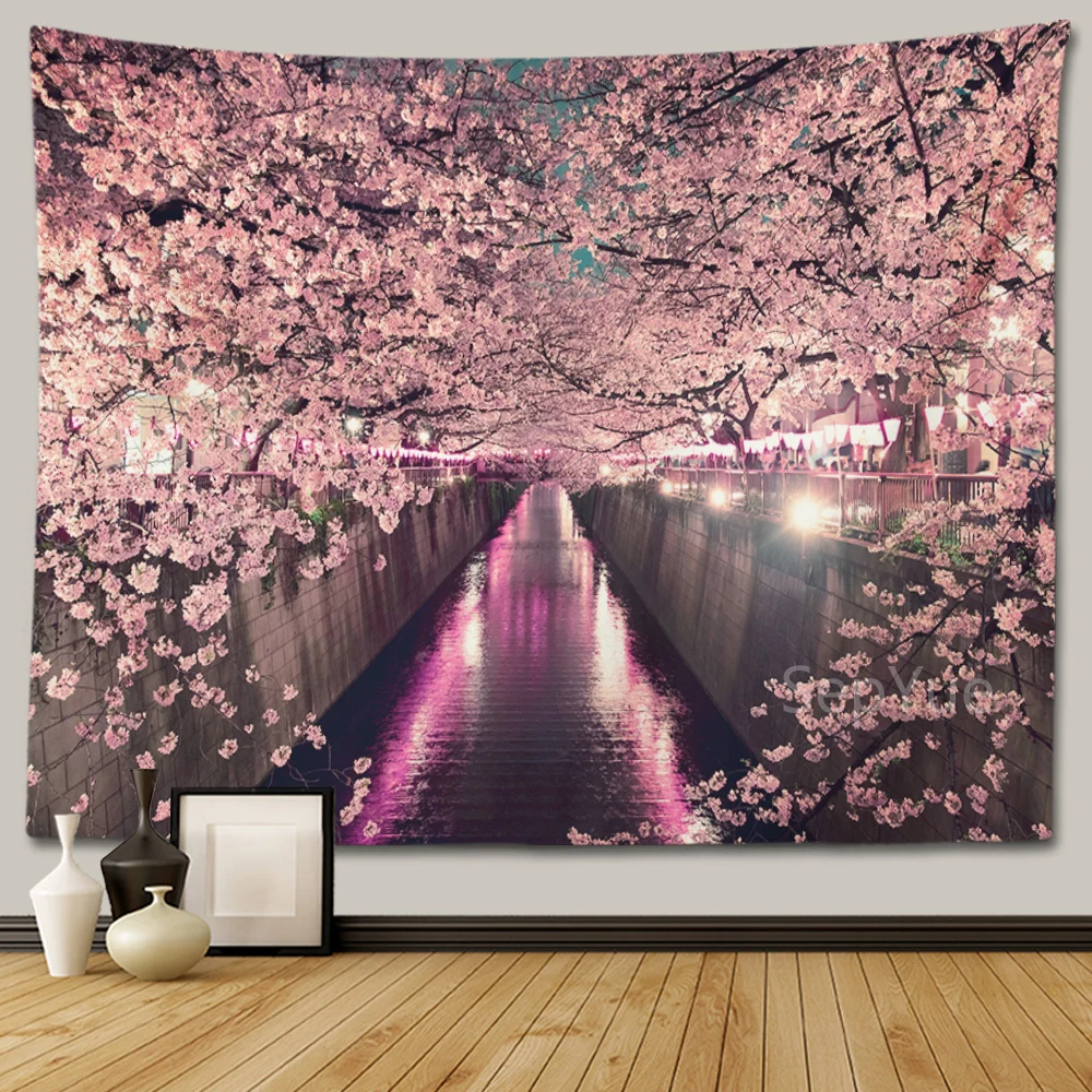 Cherry blossom decorative tapestry Home decoration Bedroom landscape Large fabric Wall hanging