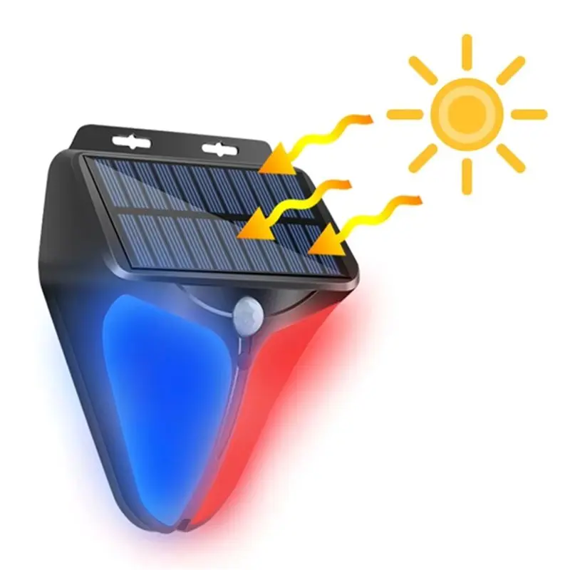 ABUO-Outdoor Solar Alarms Light 4 Mode Motion Sensor Sound And Light Warning Wall Lights Waterproof Flash Security