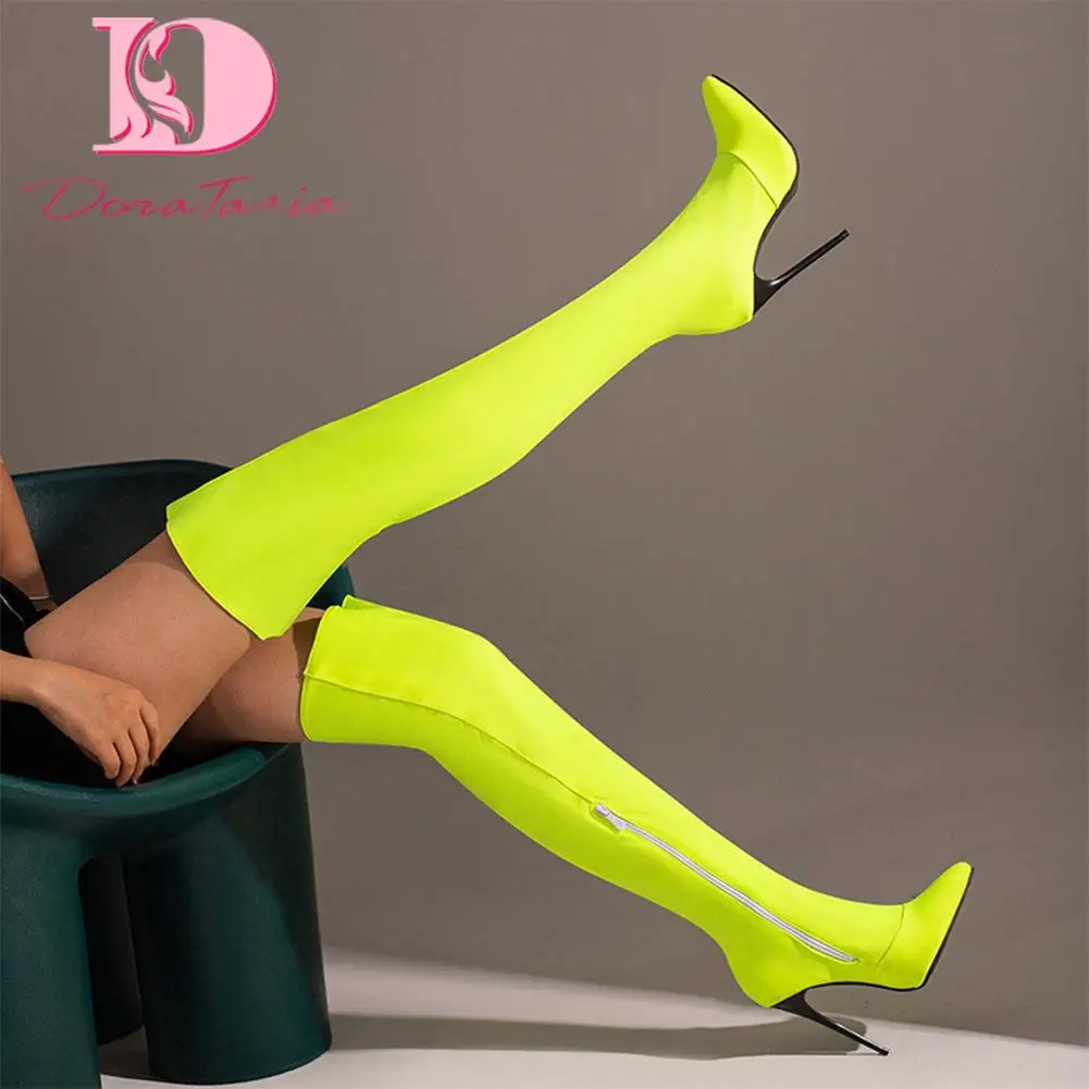 

Fashion New Women Over-the-knee Boots Sexy Thin High Heels Pointed-toe Solid Woman Shoes Zipper Boot Female Plus Size 34-48