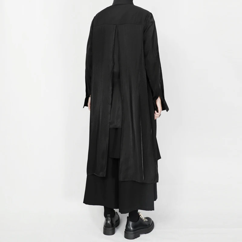 NDNBF yamamoto style homme 2024 Autumn New Japanese Men\'s Black Splicing Loose Medium to Long Sleeve Shirt Coat