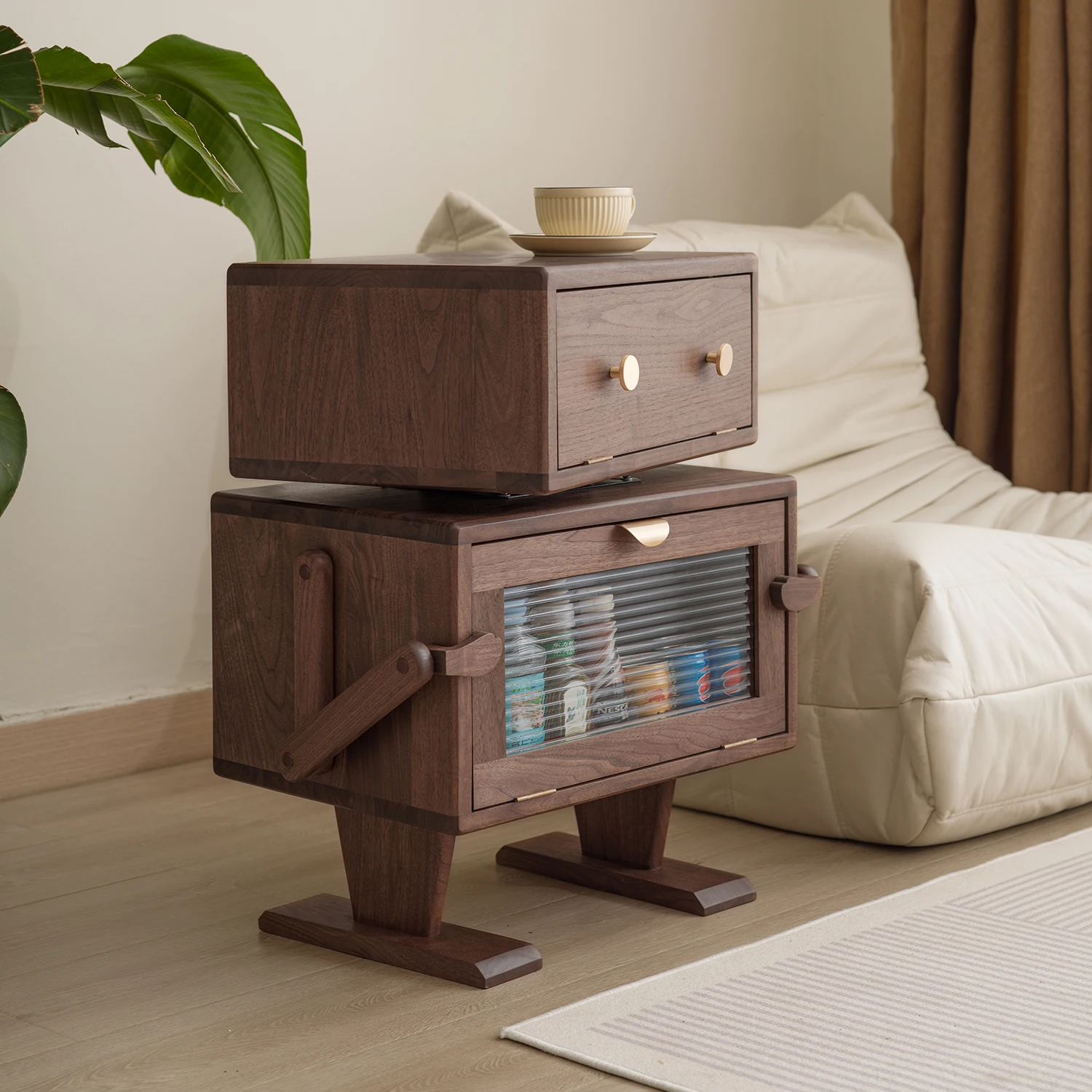 North American black walnut bedside table solid wood robot sofa side cabinet bedroom storage children cartoon creative chest