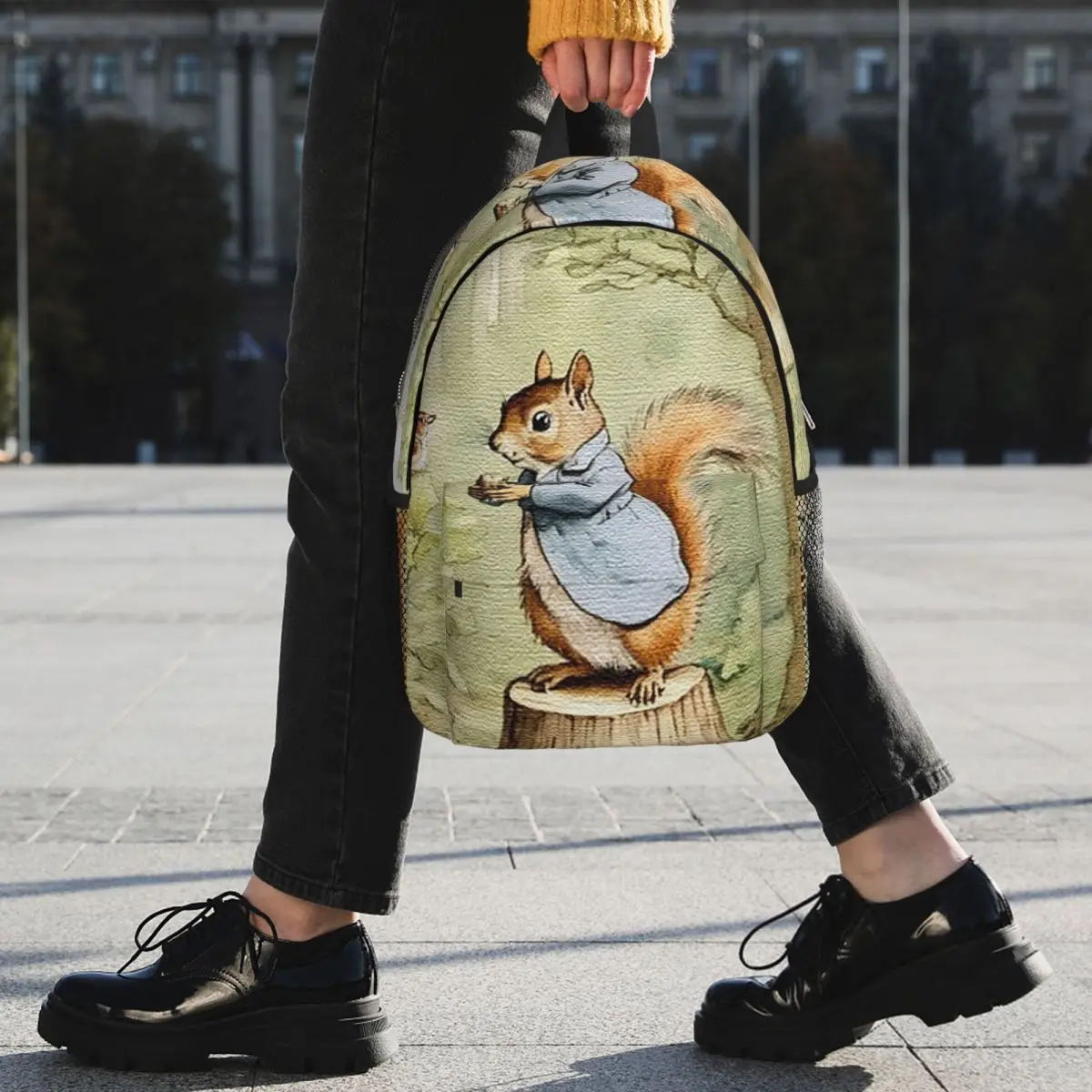 Adorable Squirrel Stands On A Tree Stump Backpack Student BookBag Children School Bag Laptop Shoulder Bags for Boys Girls