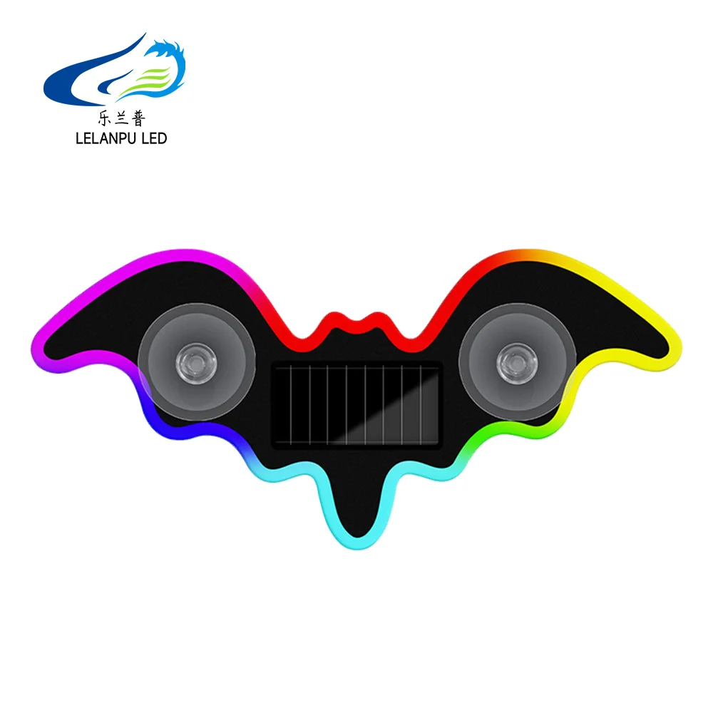 2PCS Bat Shaped Colorful Solar Powered Car Neon Lights LED Car Window Lights Wireless USB Rechargeable Car Triangle Window Light
