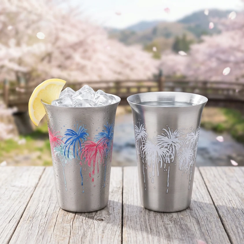 Romantic Cold Color Change Pattern 5oz Small Sake Wine Cups for Pub Bar Tavern Party 150ml Sanding Stainless Steel Sake Cups