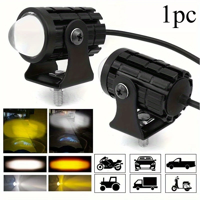 1pc Brand New Universal Car Headlight Mini Projector Lens Dual Color Motorcycle Driving Fog Light Auxiliary Car Spotlight Lamp
