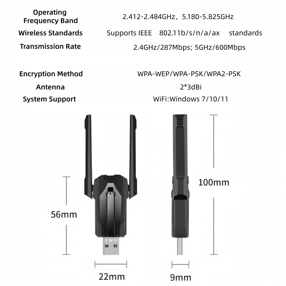 WIFI6 AX900 NetwerkkaartUSB Adapter Dual Band 2.4/5GHz WiFi Ontvanger Gecodeerde Dongle Driver Gratis, voor Win 10/11 Desktop Laptop