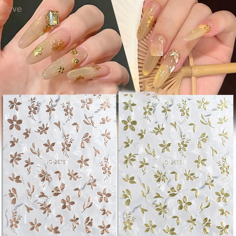 Gold Blume Nagel Aufkleber Flash Süße Nagel Styling Kleber Stereoskopische Nail art DIY Nagel Enthusiasten Und Nagel Techniker