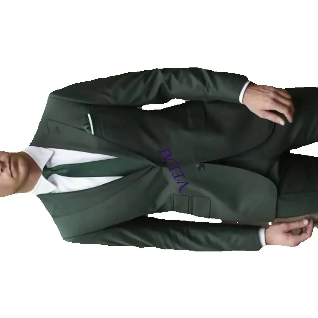 

Индивидуальный новый темно-зеленый деловой мужской костюм для официальных мероприятий, жениха, жениха, свадебной вечеринки, выпускного вечера, мужской комплект из 2 предметов, смокинги, блейзер P