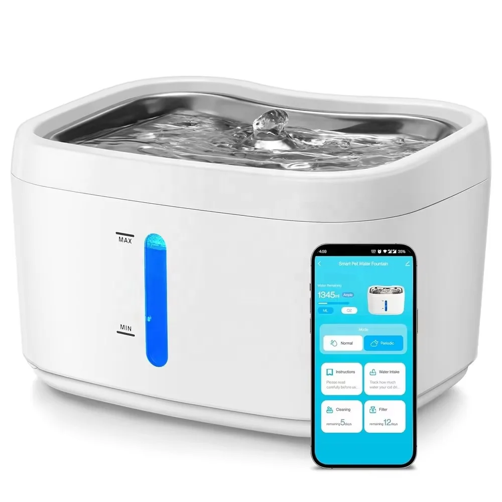 

Tuya Smart Home Indoor Water Dispenser Dogs Cats Automatic House Use Stainless Steel Electric Pet Fountain with Filter
