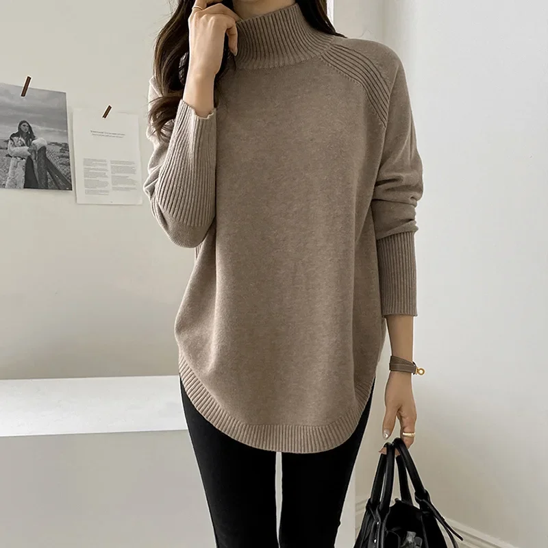 

Fashion Sweater Woman 2025 New Autumn Winter Leisure Knitwears Turtleneck Long Sleeve Top Streetwear Solid Knit Pullovers