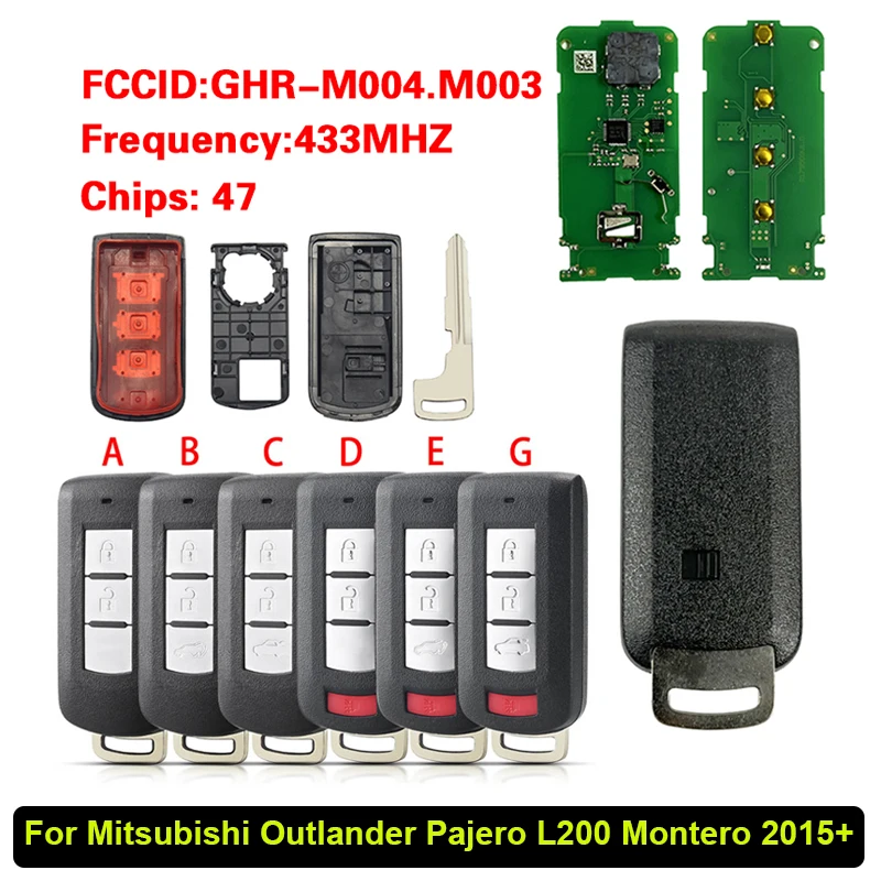 

CN011042 AfterMarket дистанционный ключ для Mitsubishi Outlander Pajero L200 Montero 2015+ 433 МГц ID47Chip FCC: GHR-M004 M003 8637B107