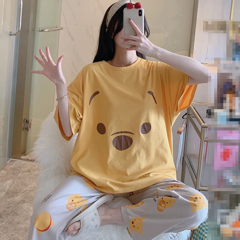 

Женский пижамный комплект с длинными рукавами и брюками, летний, новый, для девочек, с короткими рукавами, домашняя одежда, весна-осень, модный комплект из двух предметов