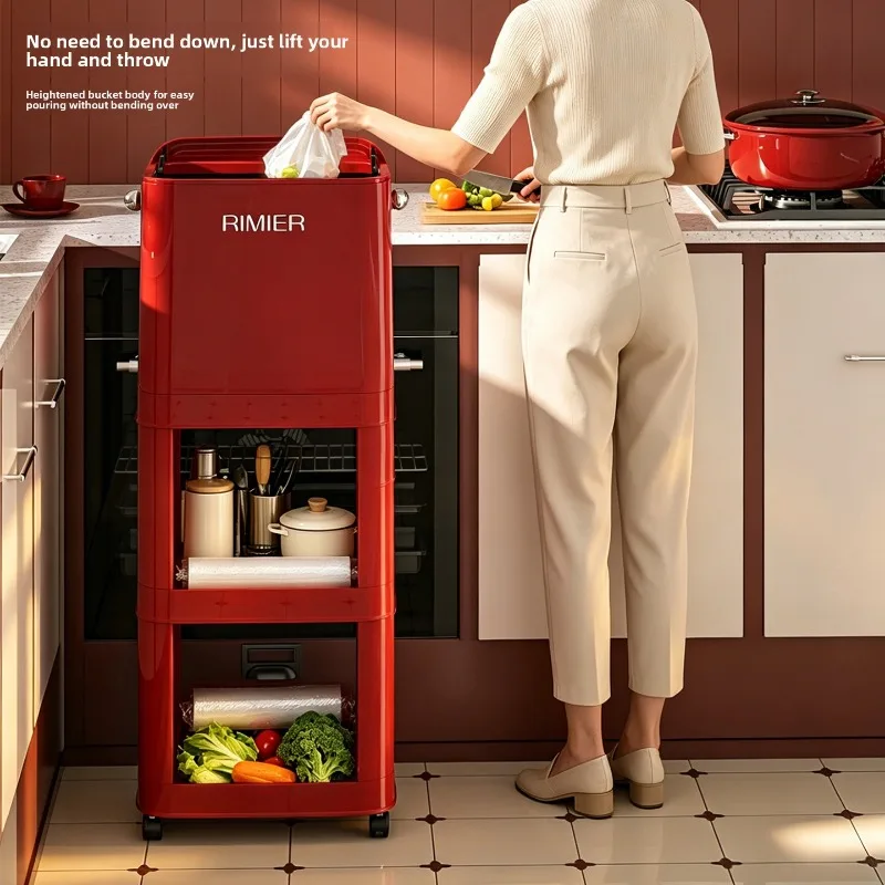 Ergonomic No Bend Large Capacity Wheeled Kitchen Trash Can Home Waste Sorting 2026 Model Large Capacity Living Room