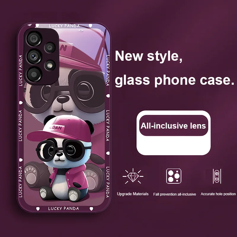 Panda with glasses for Samsung Galaxy Note 8 9 S10 Plus S20 S21 FE S23 Ultra A70 72 73 50 51 52 53 Tempered glass phone case