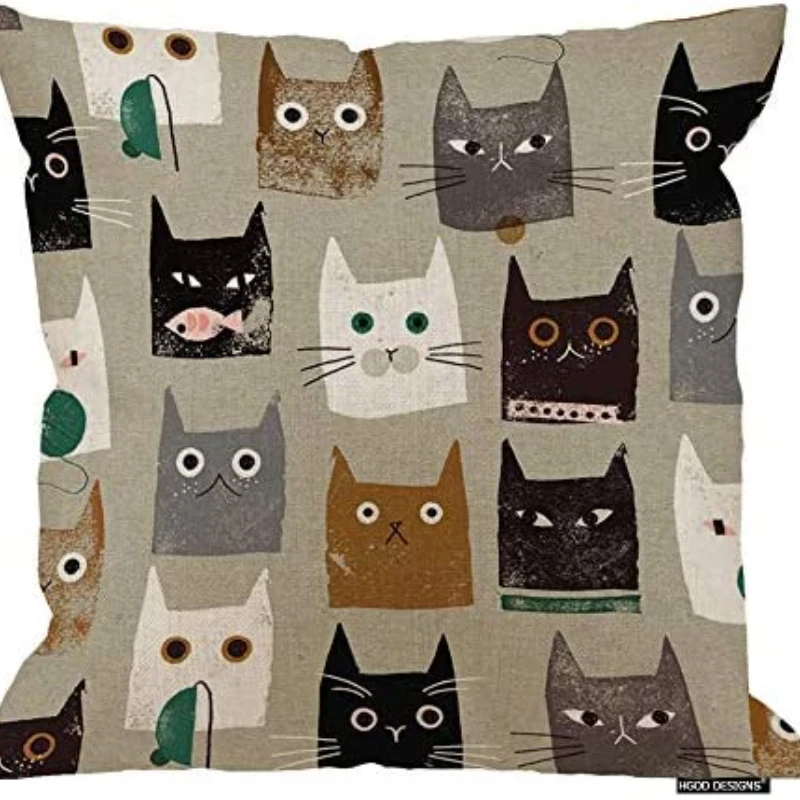 Cute Kitten Cat Pillow Case Deer Cock Cotton Linen Pillowcase for Pillows Decorative Cushions for Elegant Sofa Bed Pillow Cover