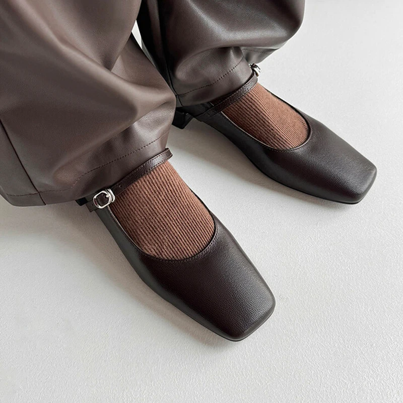JOZHAMTA Size 34-39 Women Ballet Mary Jane Shoes Real Leather Soft 2025 Mid Heels Pumps Shoes Square Toe Daily Office Lady Dress