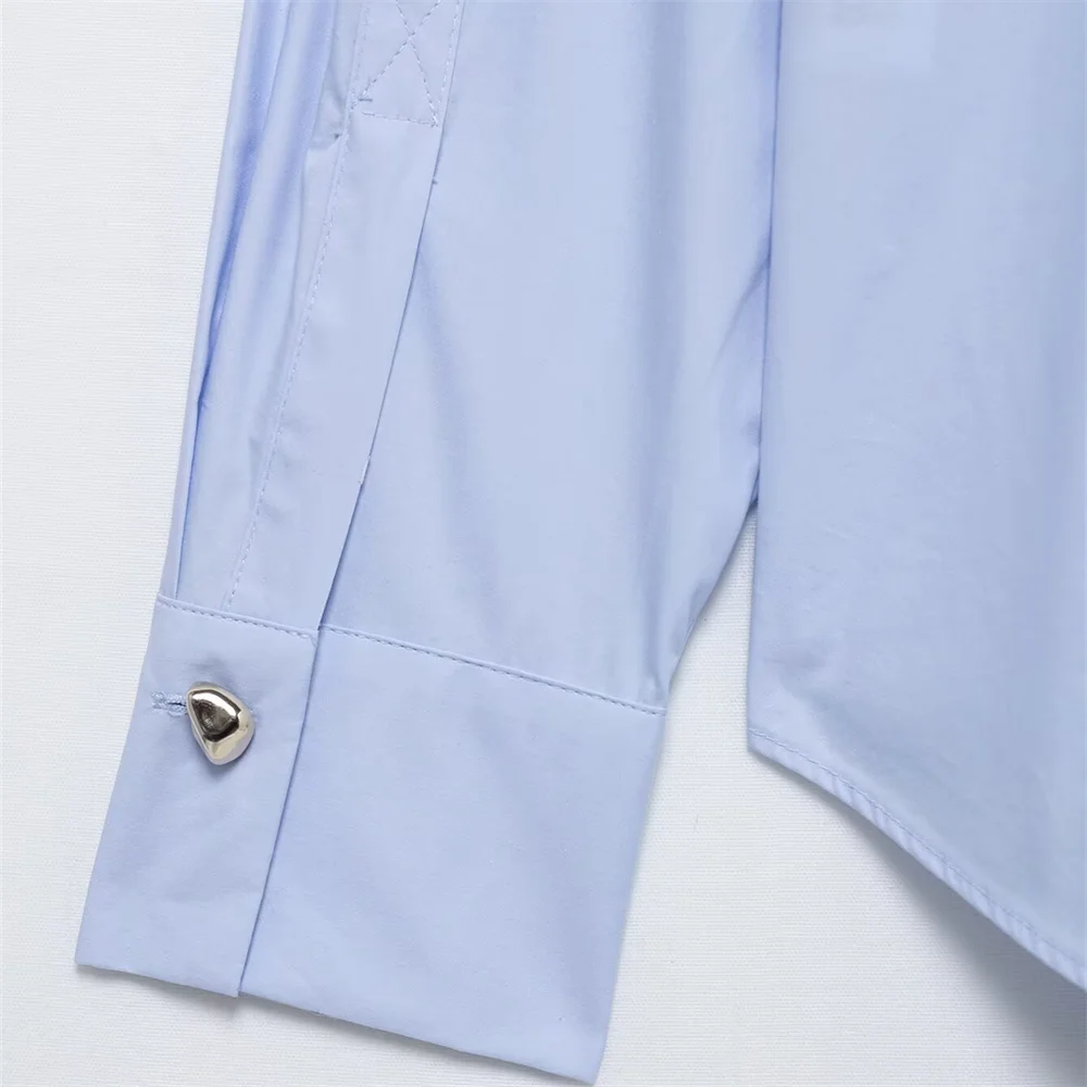 Taop&Za2025 nueva camisa de manga larga para mujer con diseño de cuello único y botones, dobladillo curvo y temperamento casual