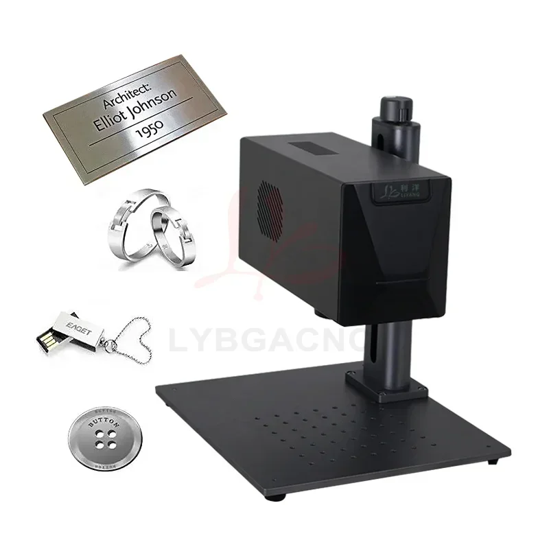 LY Mini Desktop Fiber Laser Marking Machine 20W Support Rotation Roller Axis Metal PVC Plastic Stainless Steel Cartoon Package