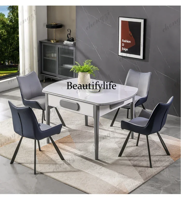 Table Dining Table Dual-Use Household Dining Table Mahjong Machine Integrated Electric Mute Machine Linen Induction Cooker
