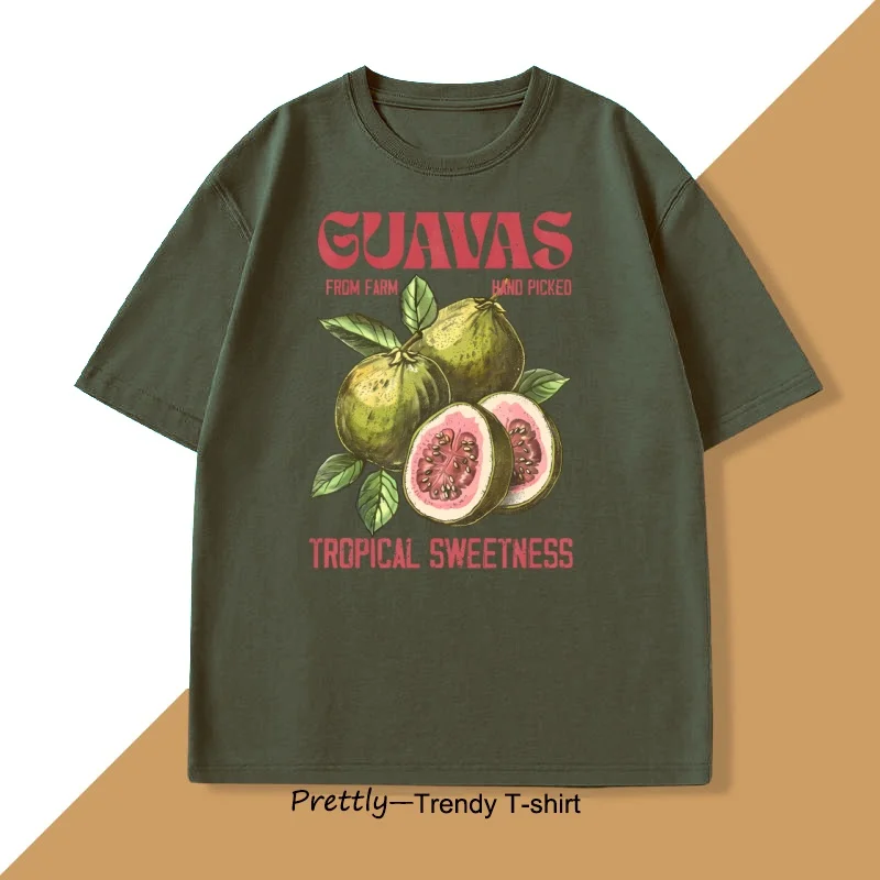 Guavas Retro Graphic T-Shirt Casual Cotton Short Sleeve Fruit Lover Tee Shirt Cute Unisex Adult Graphic T Shirt Men Women Tops