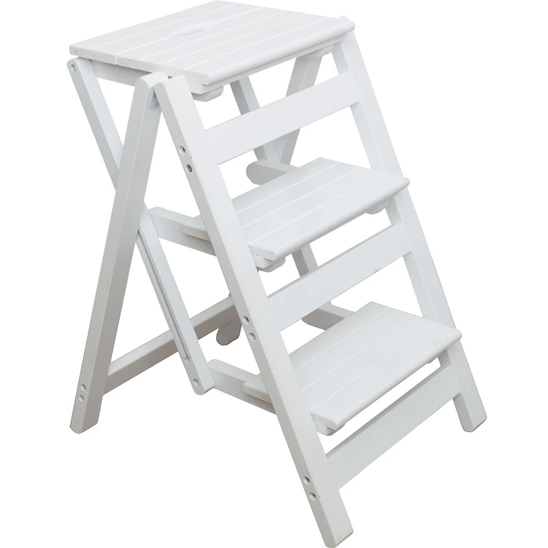 Home folding ladder step stool herringbone ladder solid wood second step ladder chairs shelf