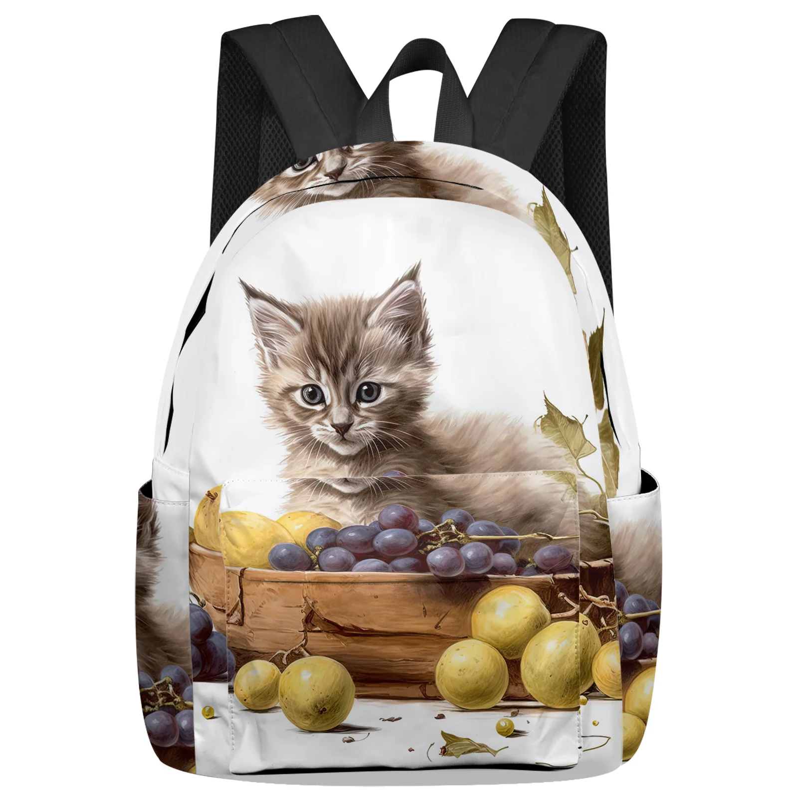 Kitten Fruit Grapes Women Man Backpacks Waterproof Multi-Pocket School Backpack For Student Boys Girls Laptop Book Pack Mochilas