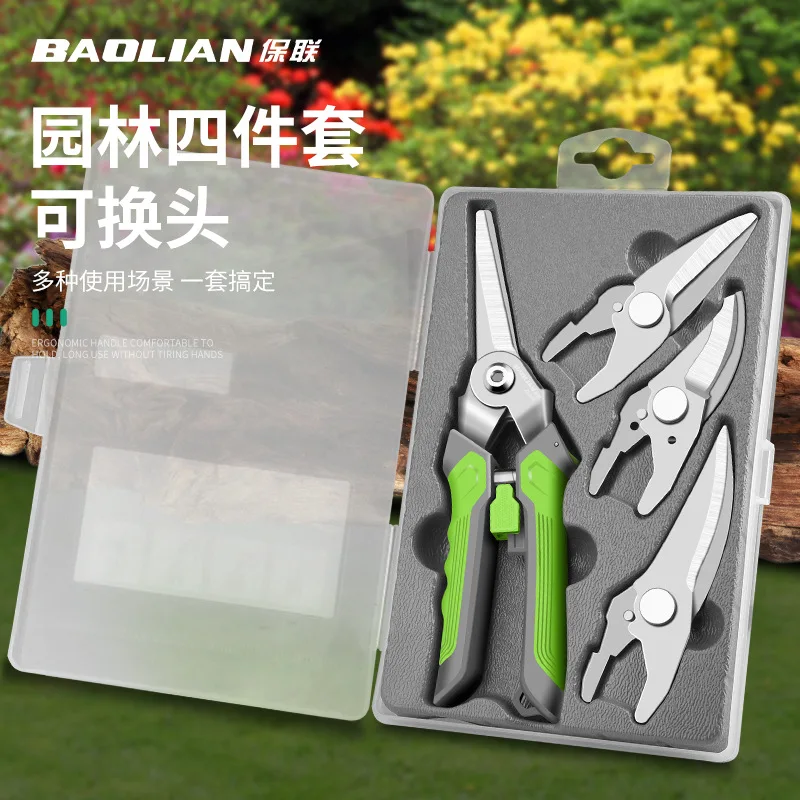 4 in 1 Replaceable Head Garden Pruner Tree Branch Cutter Fruit Tree Pruning Shears Multi Function Gardening Tool for Home Garden