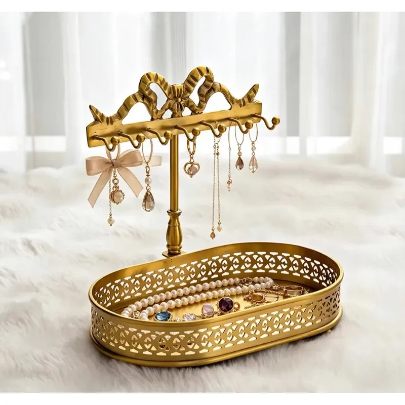 Vintage Brass Jewelry Tray Handmade European Style Light Luxury Home Decor Ornament Storage Plate for Rings Necklaces Display