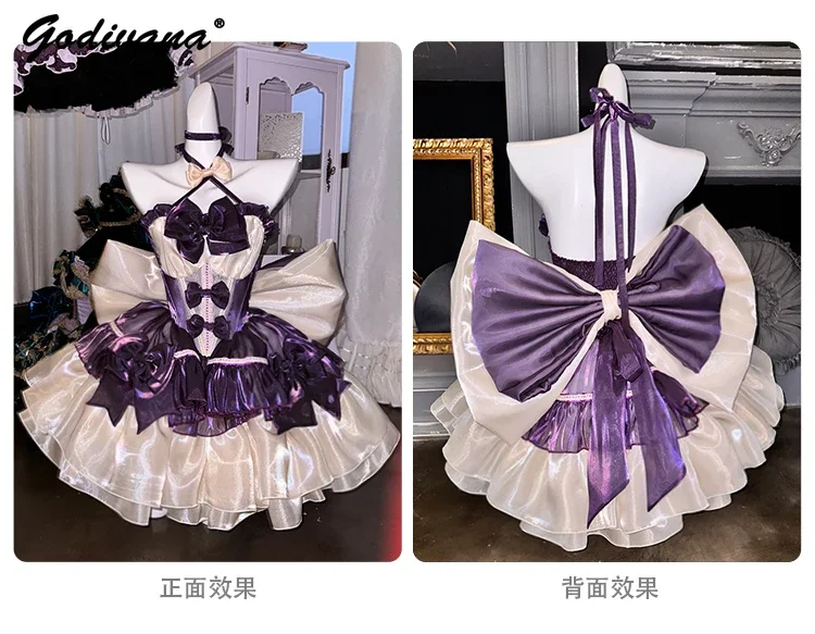 High Quality Lolita Princess Ball Gown Dress Female Cute Girls Sweet Bow Strapless Slim Short Mini Party Birthday Dresses