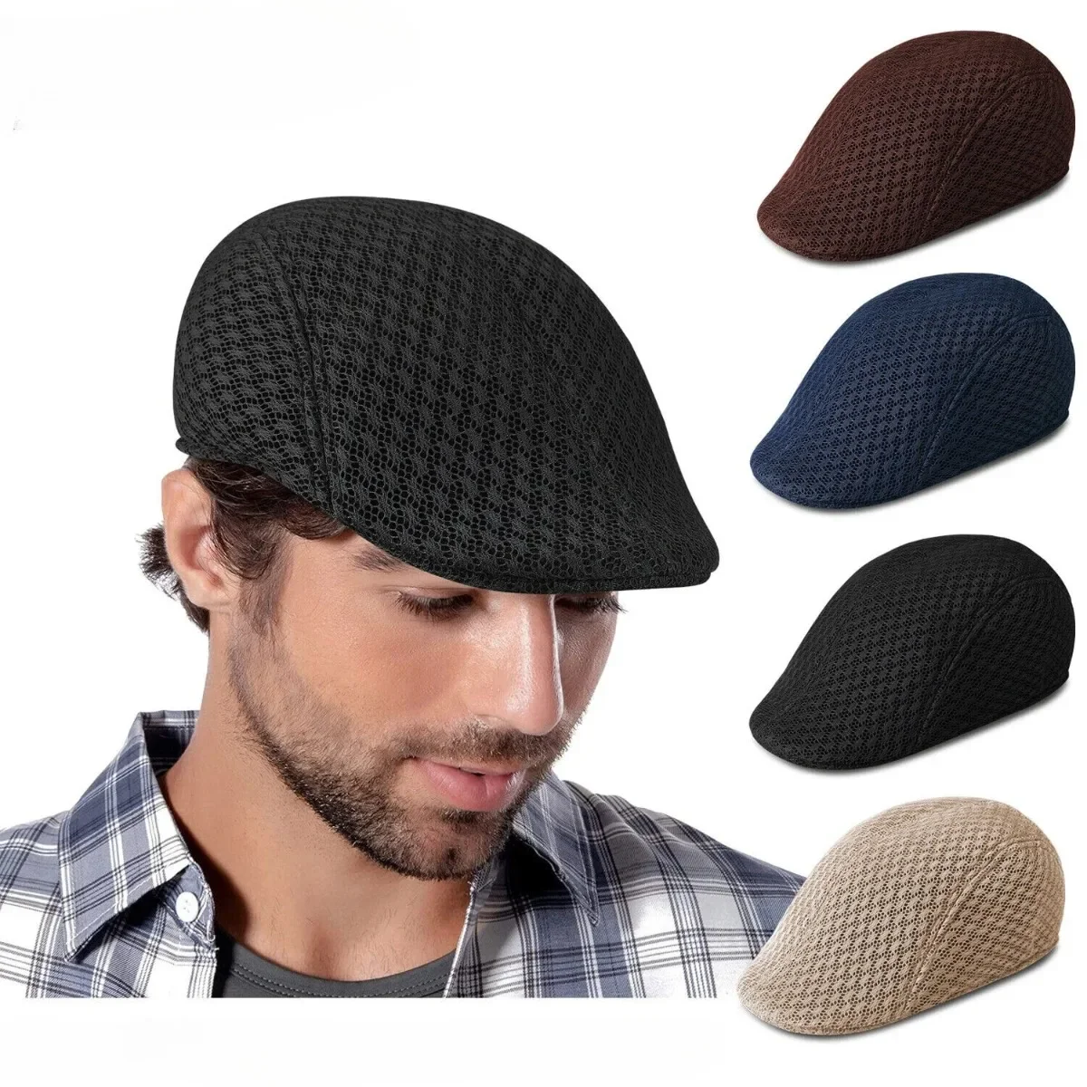 Newsboy Duck Mesh Summer Gatsby Cap Mens Ivy Hat Golf Driving Sun Flat Cabbie