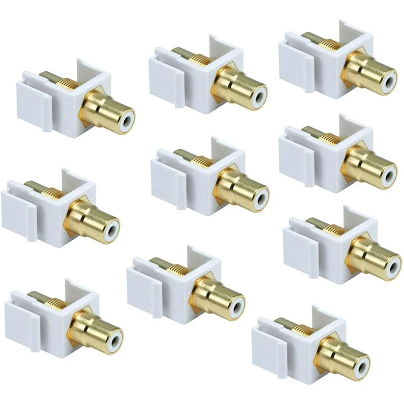 10Pack RCA Keystone Jack Insert Connector Female Snap In Adapter Port Gold Plated Inline Coupler For Wall Plate