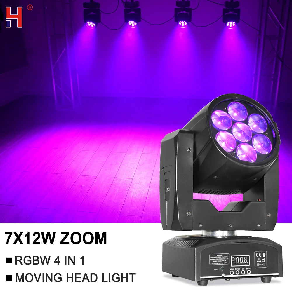 Lyre Wash Zoom-Faisceau DMX RGBW 4 en 1, 7x12W, Couleurs Mélangées, Tête Mobile LED, Éclairage de Scène DMX, Équipement DJ pour ixet Boîte de Nuit