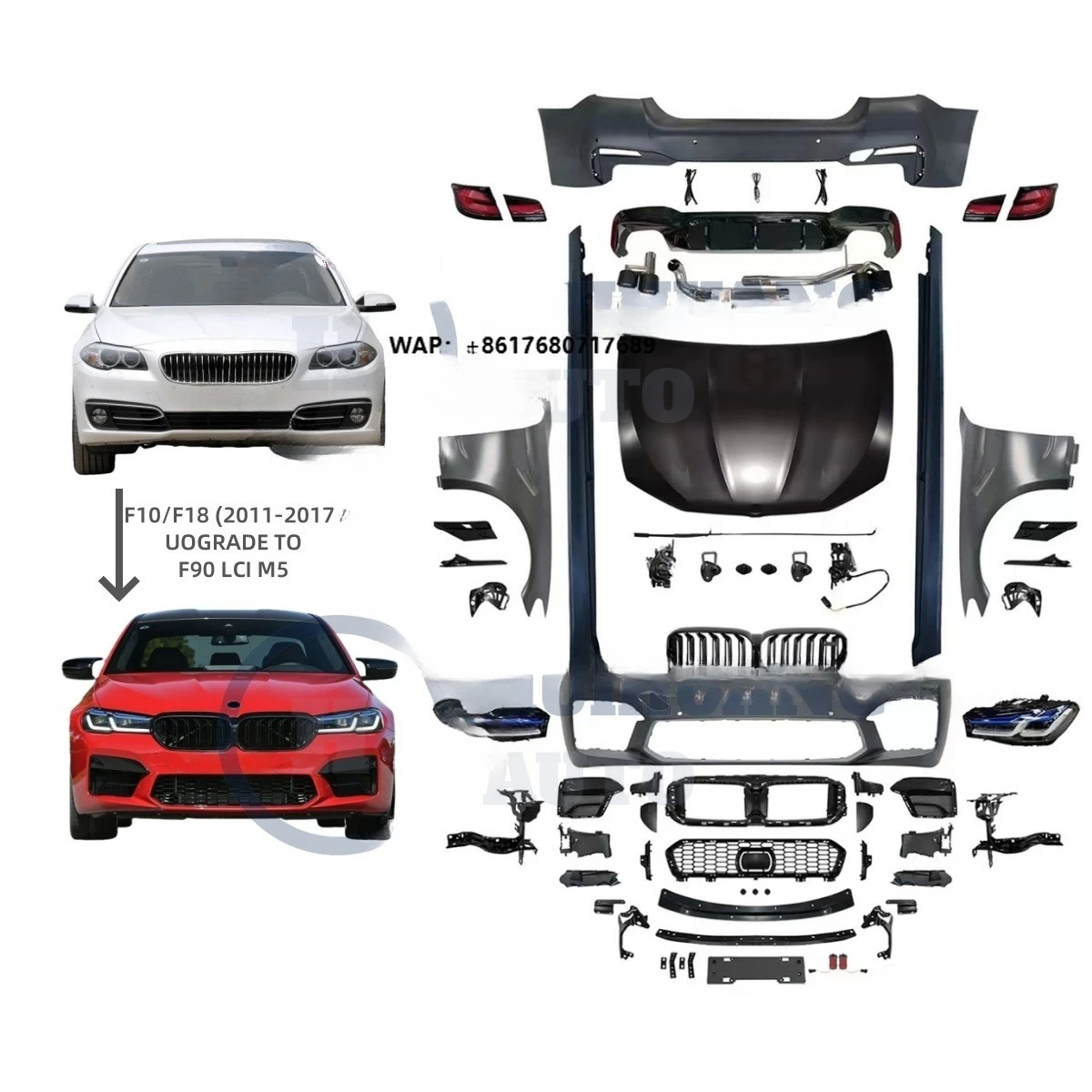 Body Kits for BMW F10 2011-2017 Year Upgrade F90 LCI 2022 M5 Model with Front Rear Bumper Hood Fender Headlights Tail Lights