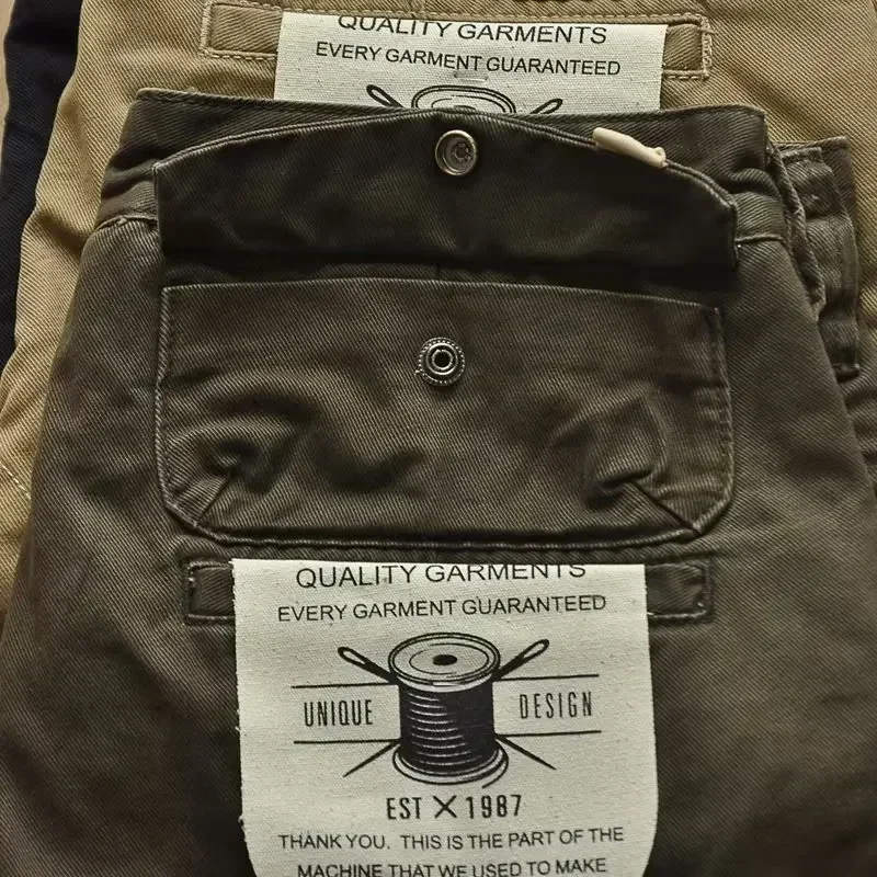 

2025 Fashion American Retro Washed Street Style Work Pants, Men's Solid Color Breathable Slimming Work Pants 9-Minute Pants