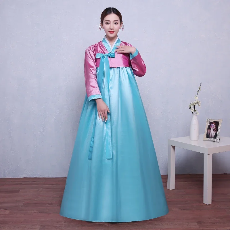 12 Colors National Women Korean Traditional Palace Hanbok Plus Size Top Dance Set Princess Satin Dress Set Stage Ancient Costume