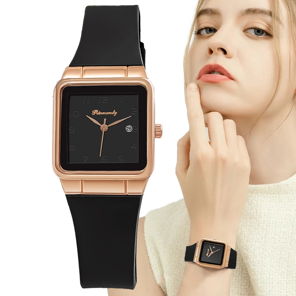 

Simple Rectangle Ladies 2023 New Brand Quartz Watch Fashion Calendar Woman Watches Sports Silicone Strap Clock Gift Wristwatch