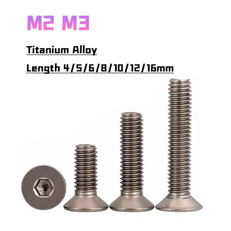 10Pcs/lots M2 M3 Titanium Alloy Bolt Countersunk Hex Flat Pan Head Bolt Screw Machine Screws Length: 4/5/6/8/10/12/16mm