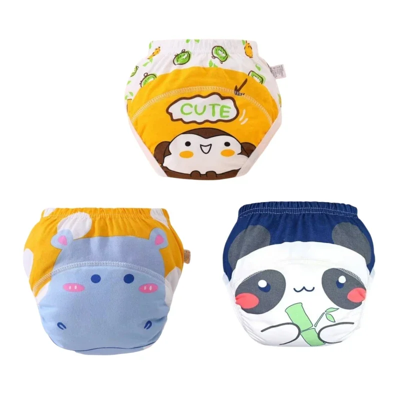 3PC Baby Tuch Windel Cartoon Tier Baumwolle Wasserdichte Tasche Ökologische Töpfchen Höschen Gaze Windeln Lernen Hosen