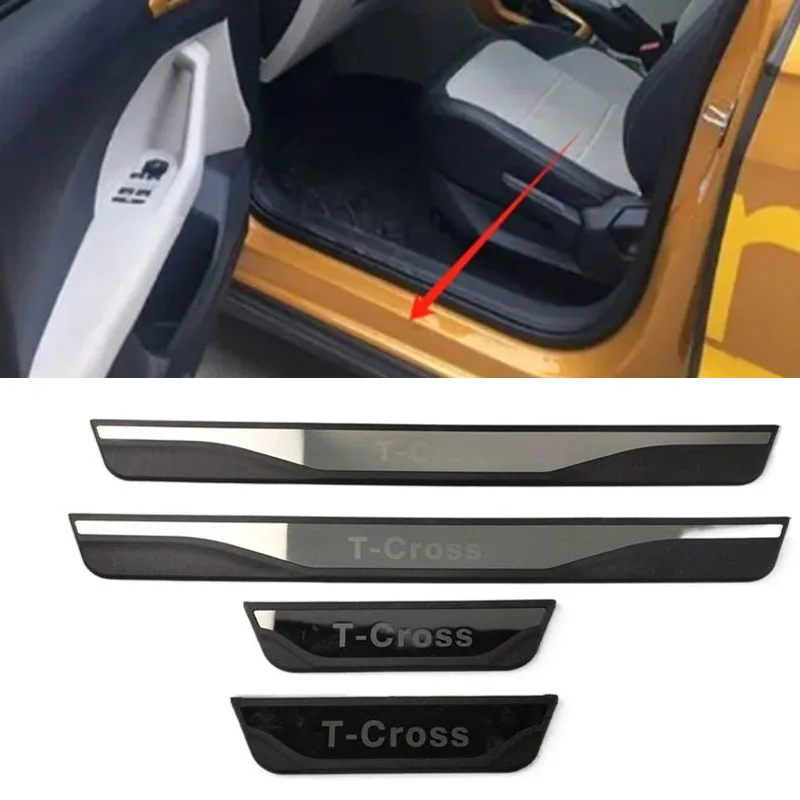 4PCS Plastic Stainless Steel For 2020-2022 Volkswagen VW T-Cross Car Accessories Auto Door Sill Pedal Welcome Scuff Plate Cover