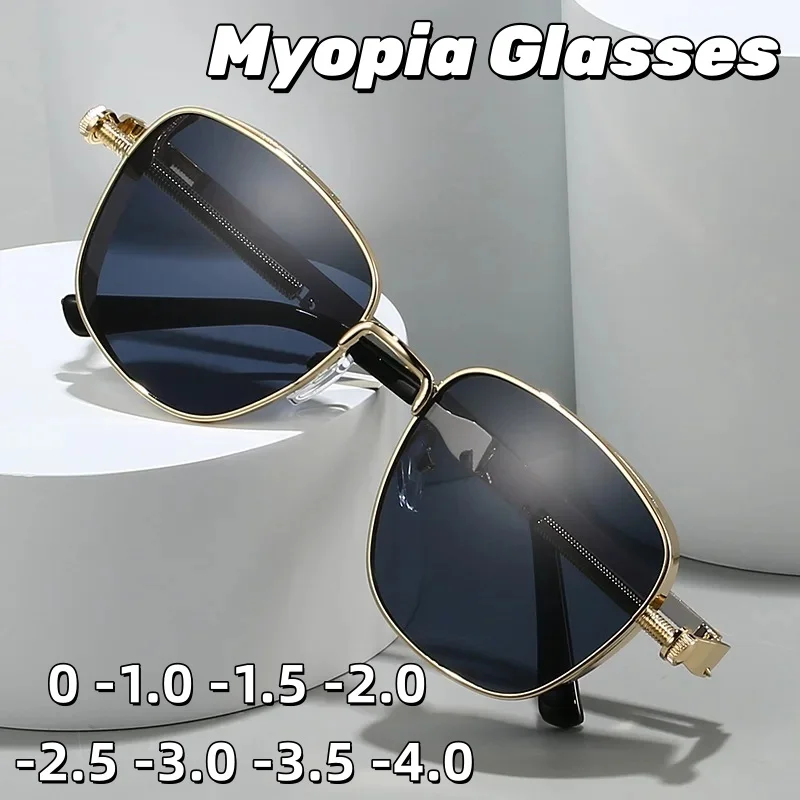 

New Vintage-Style Square-Frame Metal Myopia Sunglasses Comfortable and Versatile Sunglasses UV Protection 0 To -4.0