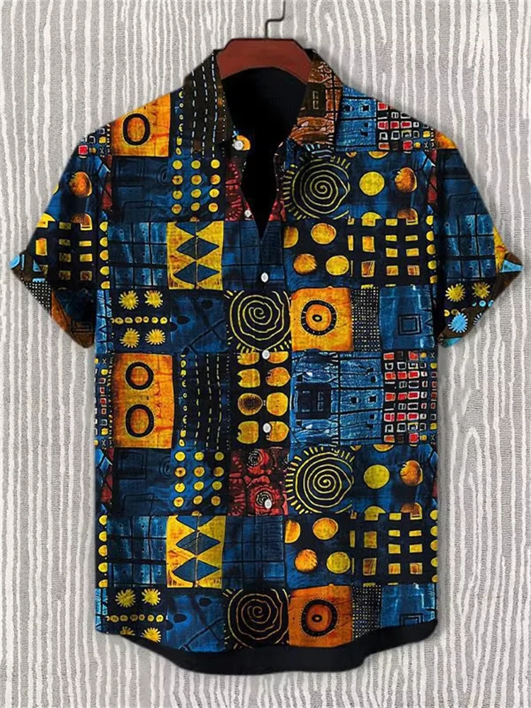 

Men's Hawaiian Shirt 3D Paisley Print Short-Sleeve T-Shirt Casual Collared Button-Down Shirt Summer Oversized Retro Mens T-Shirt