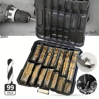99-Piece HSS Titanium Coated Twist Drill Bit Set with Storage Case for Professional Woodworking Hole Opener Power Drill Punch