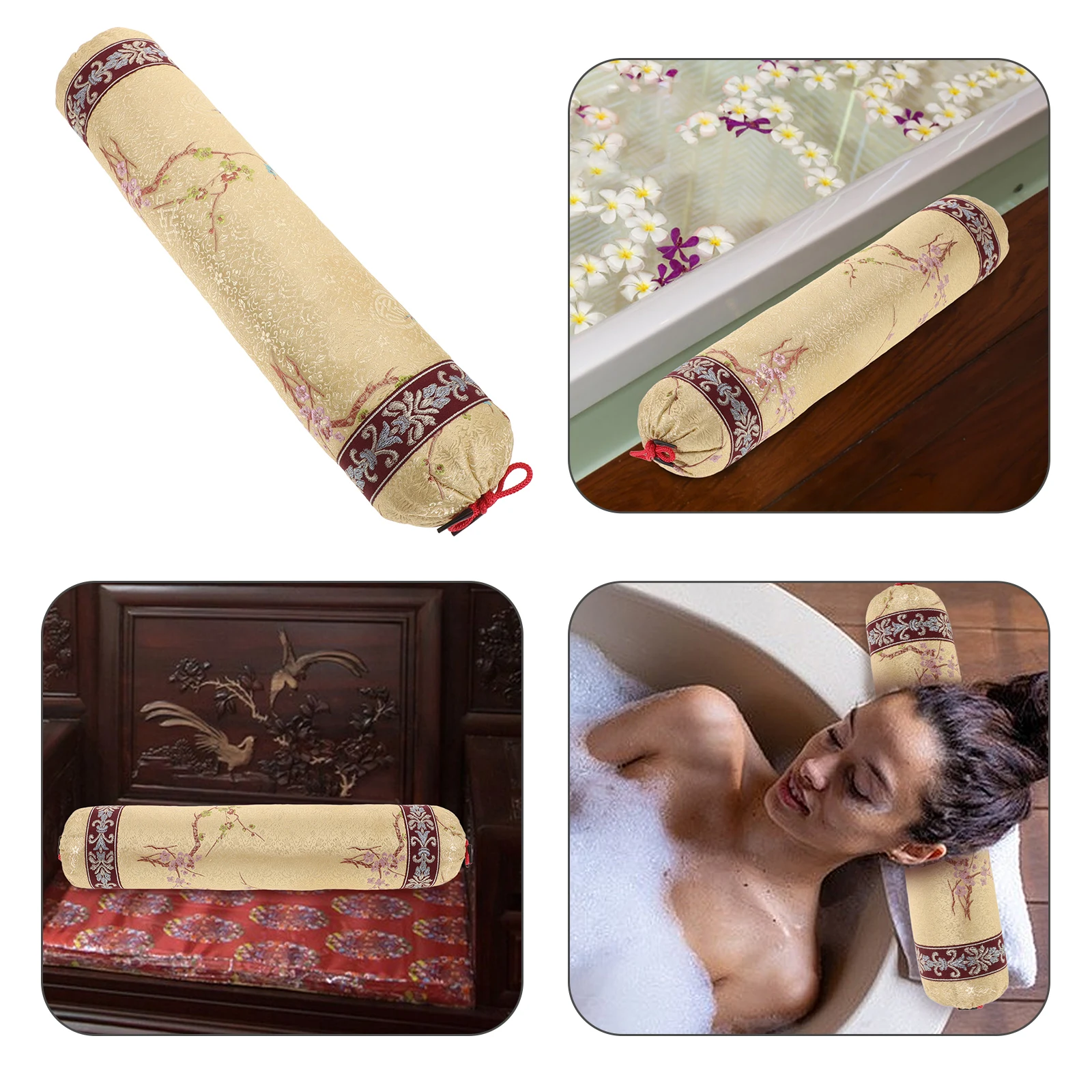 

Small Round Pillowcase Authentic Chinese Buckwheat Hull Pillow for Neck and Back Support Ideal for Wooden Furniture Decoration