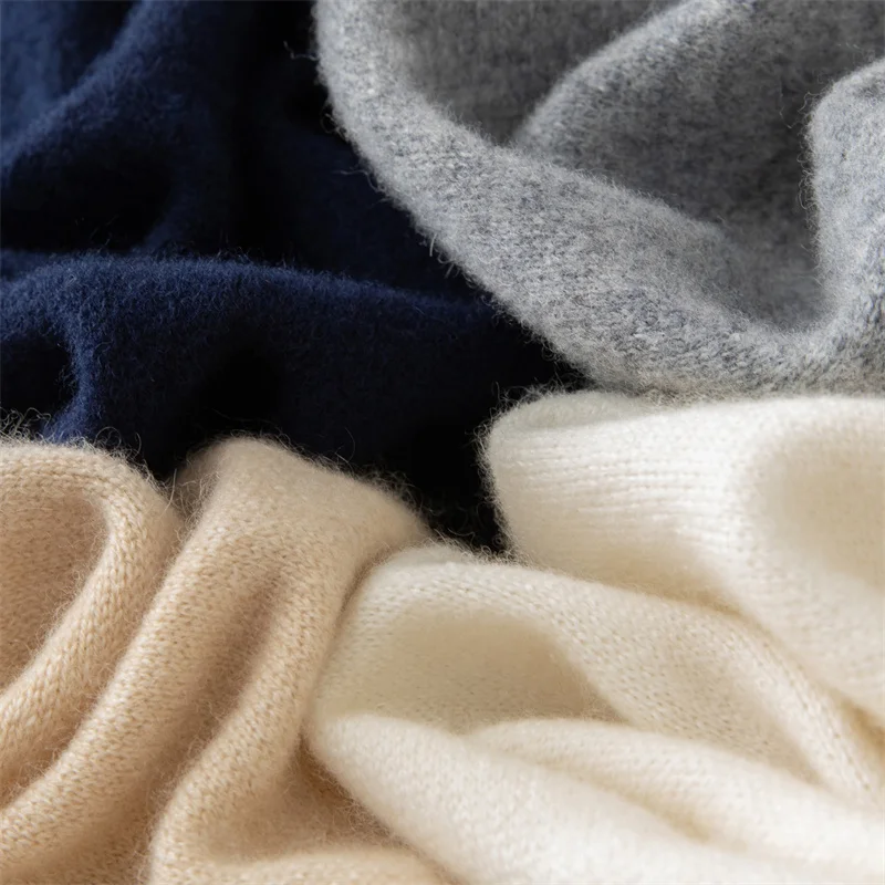 سترة صوفية للرجال بياقة مقلوبة بلوفر شبابي متماسك سترة أساسية للخريف والشتاء سترة كشمير سميكة جديدة